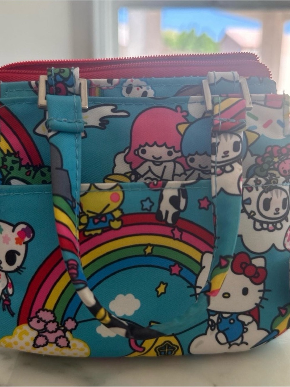 Sanrio Rainbow Character Tote - Turquoise Pink Red Multicolor